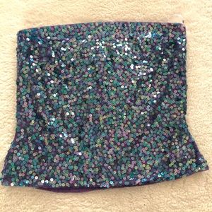 zippered sequence tube top blouse